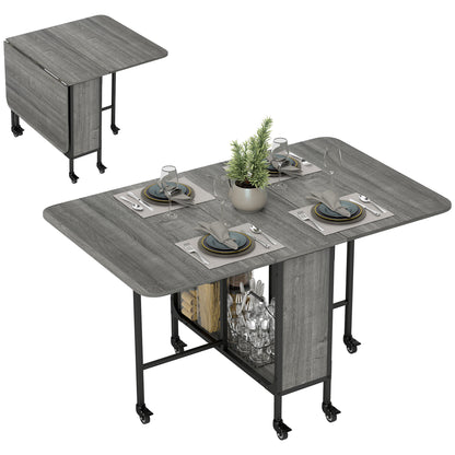 Masă de dining pliabilă pentru maximum 6 persoane, cu raft, din lemn și metal, 130x80x74 cm, gri