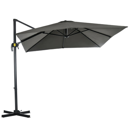 Umbrelă de Grădină cu Manivelă de Mână cu Unghi Reglabil pe 5 Niveluri și Rotație la 360°, 245x245x245 cm, Gri