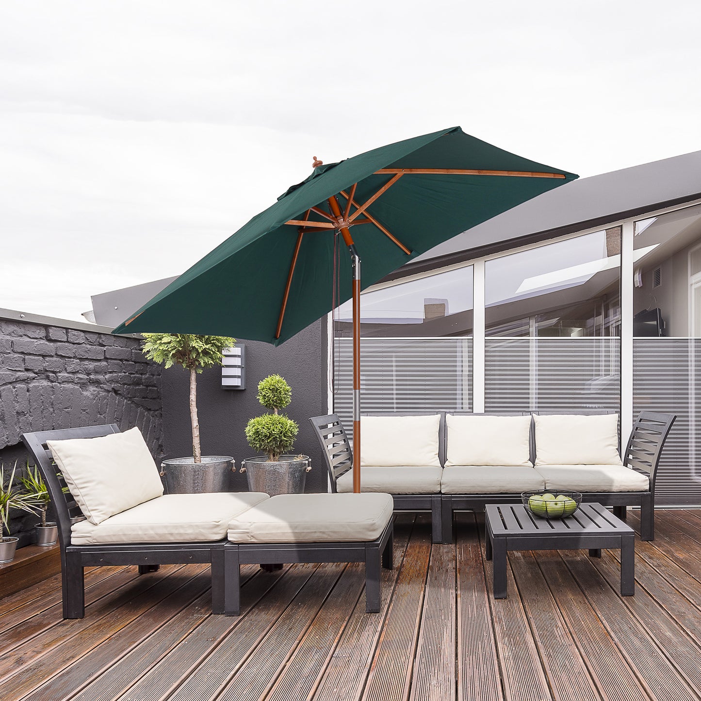 Umbrela Dreptunghiular din Bambus si Poliester Anti-UV Verde 2x1.5x2,3m