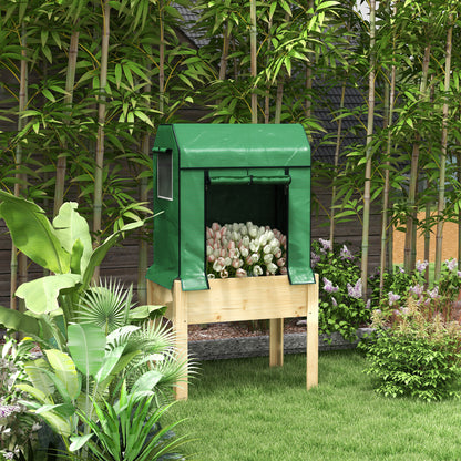 Patură înălțată pentru grădină cu acoperire din PE verde și structură din lemn, 80x60x165cm