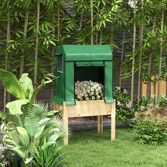 Patură înălțată pentru grădină cu acoperire din PE verde și structură din lemn, 80x60x165cm