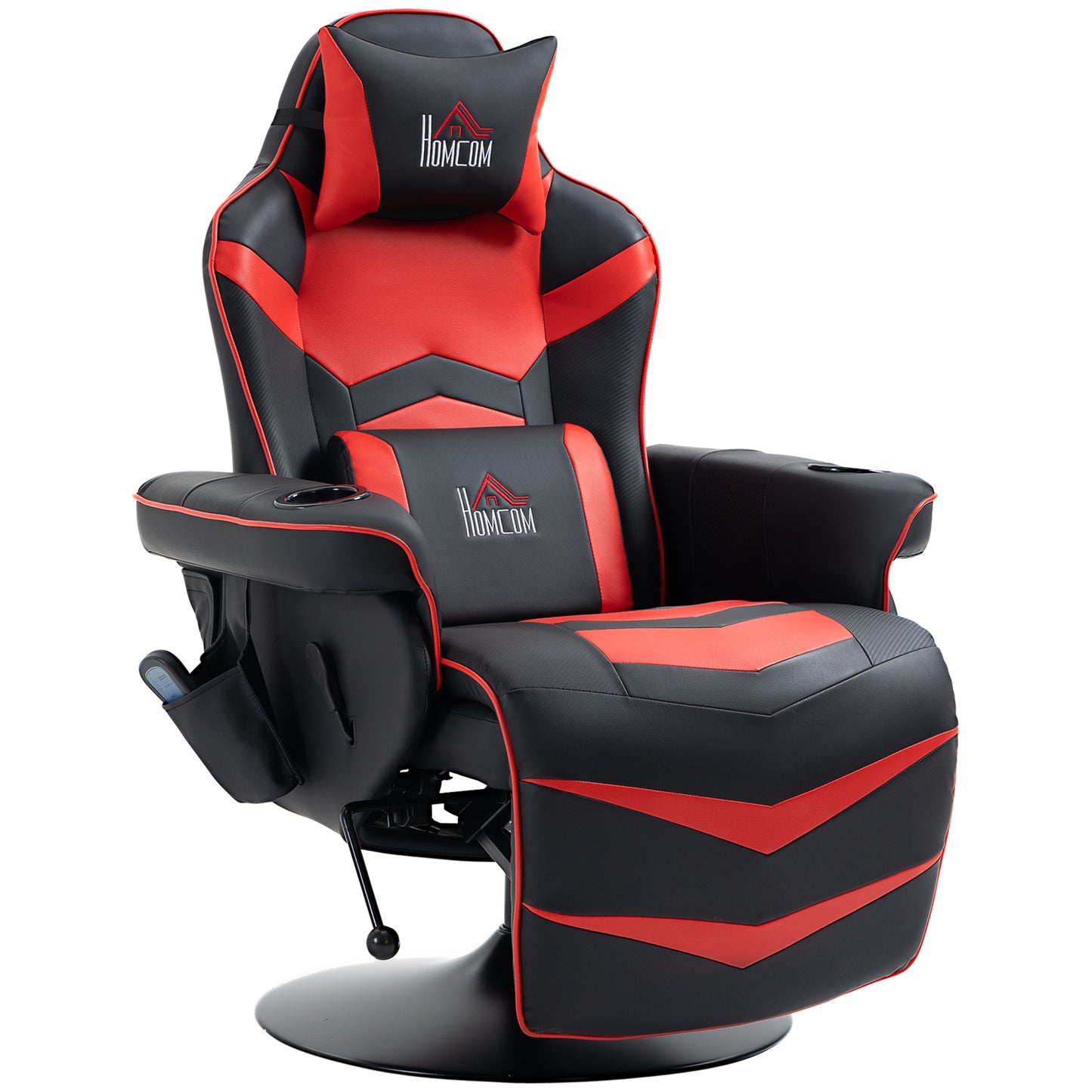 Scaun de Gaming cu Masaj și Suport pentru Picioare, din Piele Ecologică, 78x80x111.5 cm, Negru și Roșu