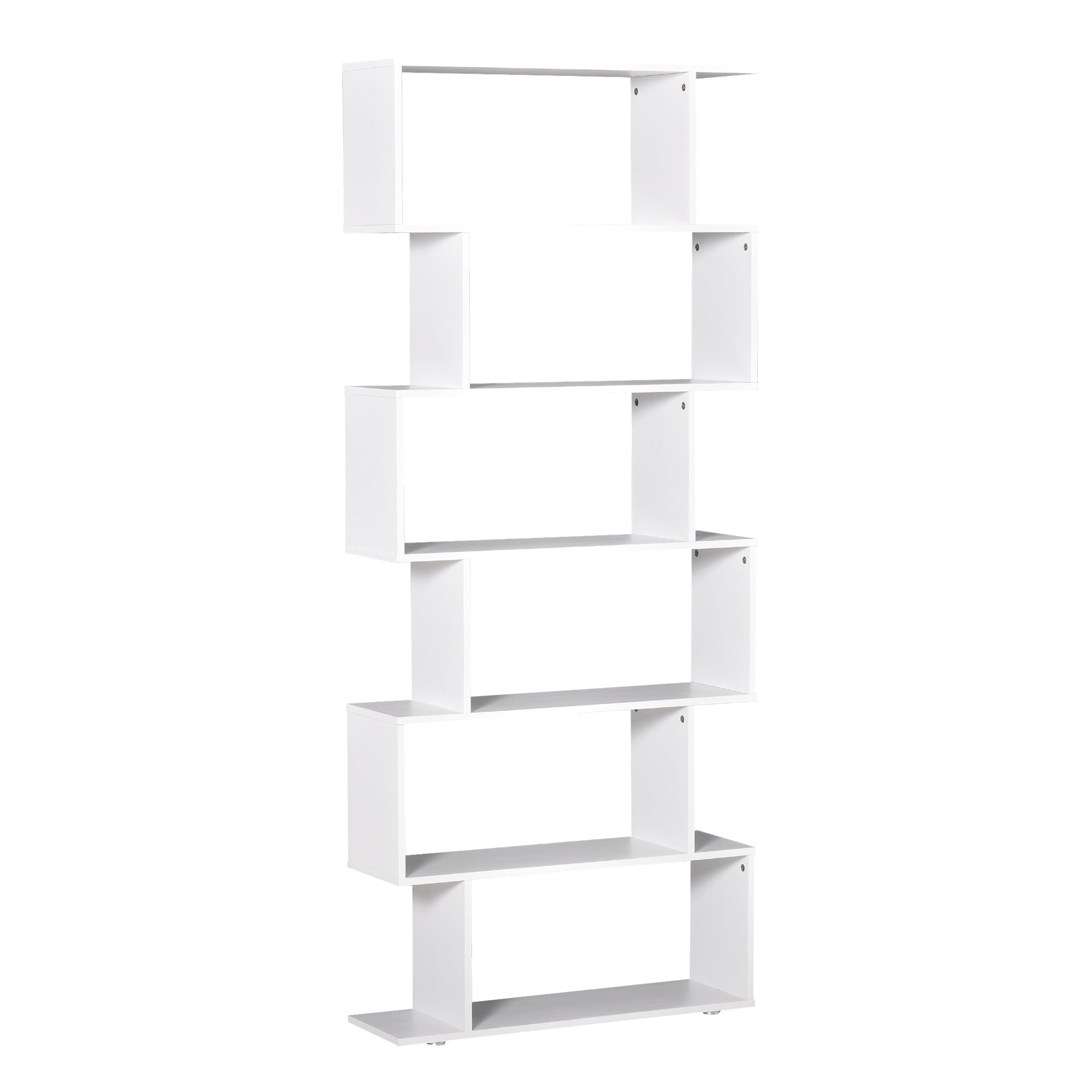 Bibliotecă Modernă cu 6 Rafturi, Design în Formă de S, Raft de Depozitare din Lemn pentru Living sau Birou, 80x24x191cm, Alb