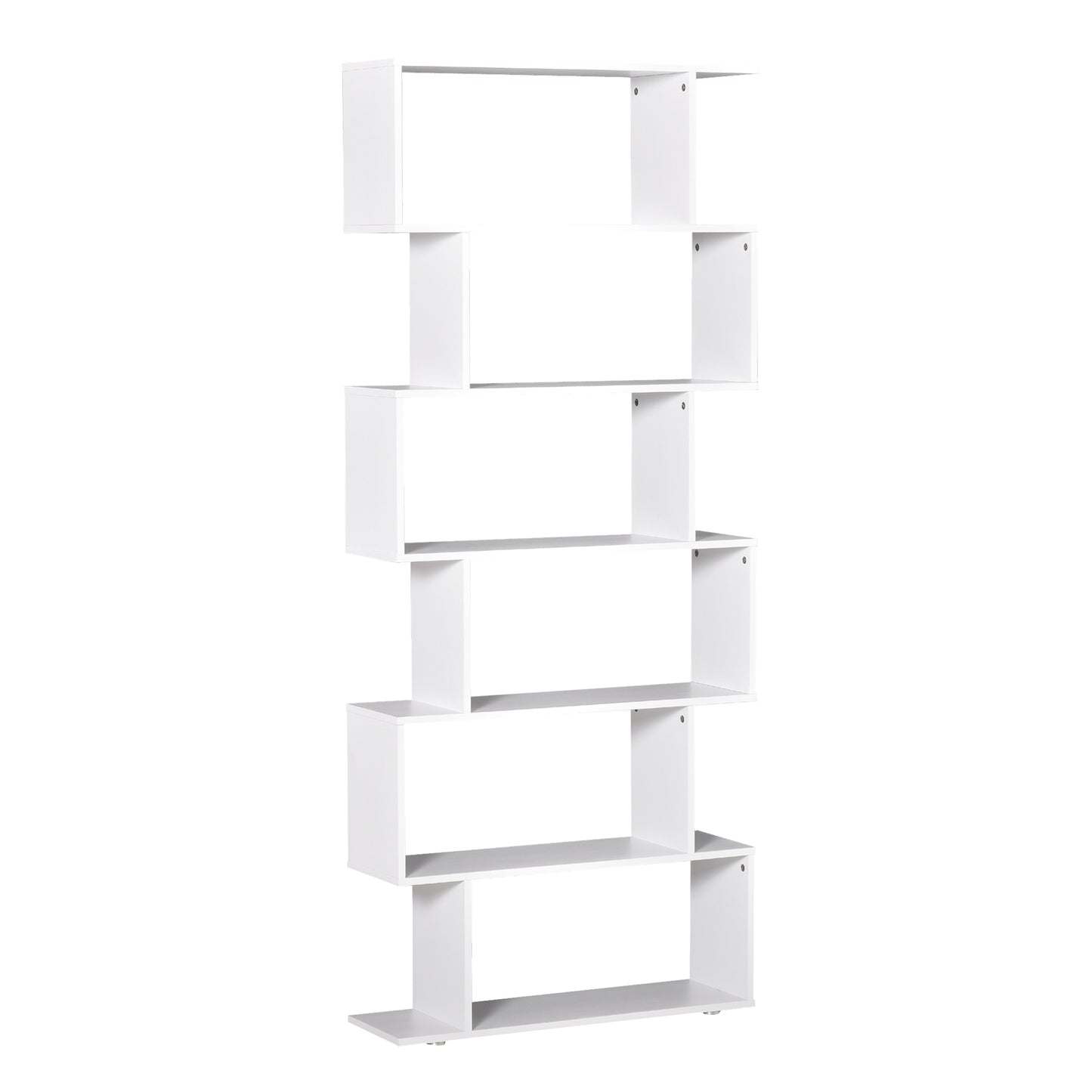 Bibliotecă Modernă cu 6 Rafturi, Design în Formă de S, Raft de Depozitare din Lemn pentru Living sau Birou, 80x24x191cm, Alb