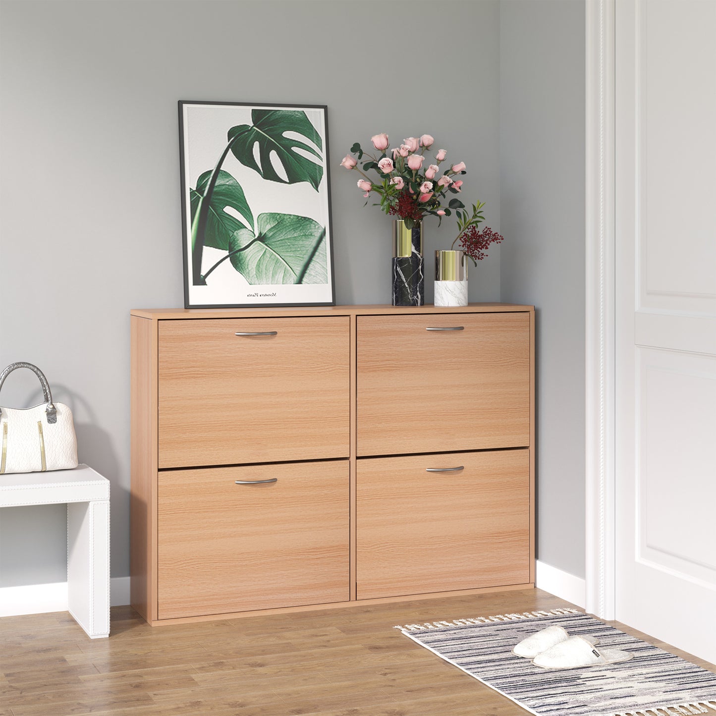 Pantofar Modern pentru 24 Perechi de Pantofi, Dulap Îngust pentru Hol cu Sertare Basculante, Din Lemn, 120x24x81cm