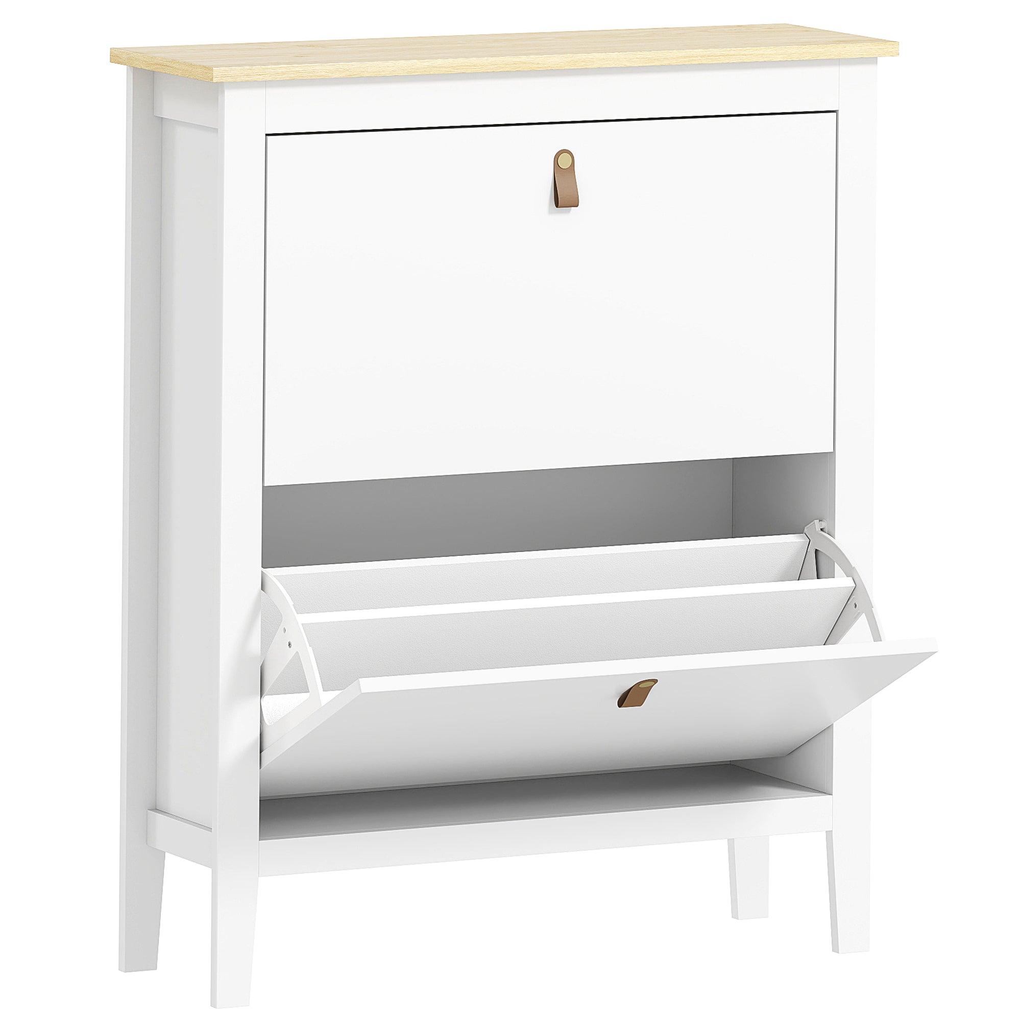 Pantofar cu 2 Sertare Rabatabile pentru 14 Perechi de Pantofi și Rafturi Reglabile, 80x24x95.5 cm, Alb