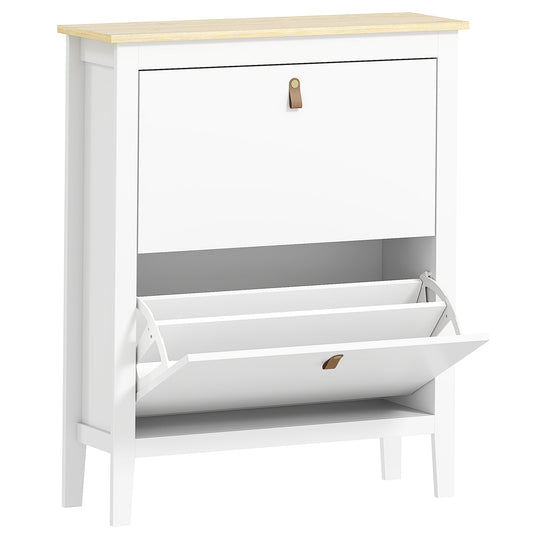 Pantofar cu 2 Sertare Rabatabile pentru 14 Perechi de Pantofi și Rafturi Reglabile, 80x24x95.5 cm, Alb