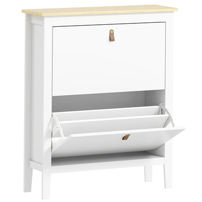 Pantofar cu 2 Sertare Rabatabile pentru 14 Perechi de Pantofi și Rafturi Reglabile, 80x24x95.5 cm, Alb