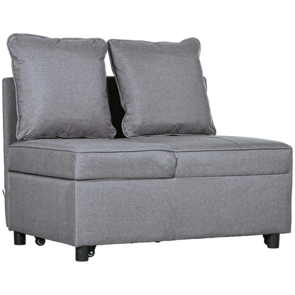 Fotoliu Pat 3 în 1 cu Spătar Reglabil, din Material Textil cu Efect de In și Lemn, 98x71x67 cm, Gri Închis