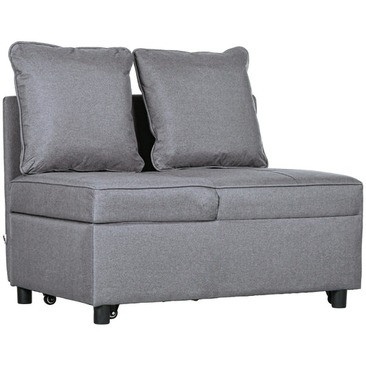 Fotoliu Pat 3 în 1 cu Spătar Reglabil, din Material Textil cu Efect de In și Lemn, 98x71x67 cm, Gri Închis