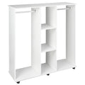 Dulap Garderobă pe Roți cu 2 Bare și 3 Rafturi Deschise, din Lemn și Aluminiu, 120x40x128 cm, Alb