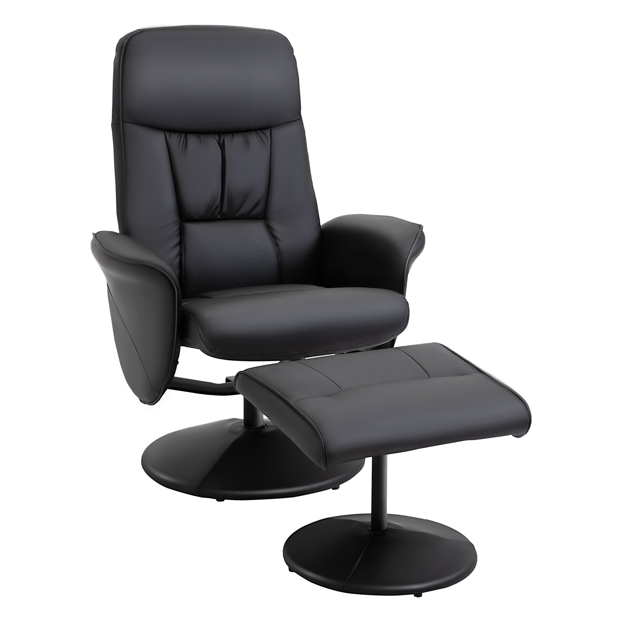 Fotoliu Relax Rotativ 360° din Metal și Piele Sintetică, cu Suport pentru Picioare, Spătar Reglabil, Negru