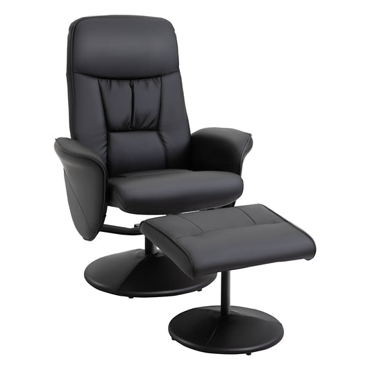 Fotoliu Relax Rotativ 360° din Metal și Piele Sintetică, cu Suport pentru Picioare, Spătar Reglabil, Negru