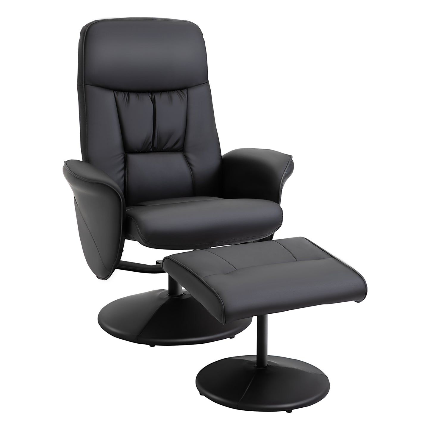 Fotoliu Relax Rotativ 360° din Metal și Piele Sintetică, cu Suport pentru Picioare, Spătar Reglabil, Negru