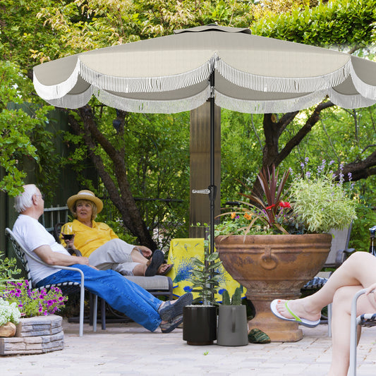 Umbrelă de Grădină Rotundă 2,7x2,4 m cu Manivelă, din Metal și Poliester, Gri Deschis
