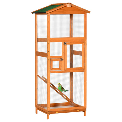 Cotet pentru Păsări Exterior din Lemn cu 2 Uși și Tava Extensibilă 68×63×165 cm