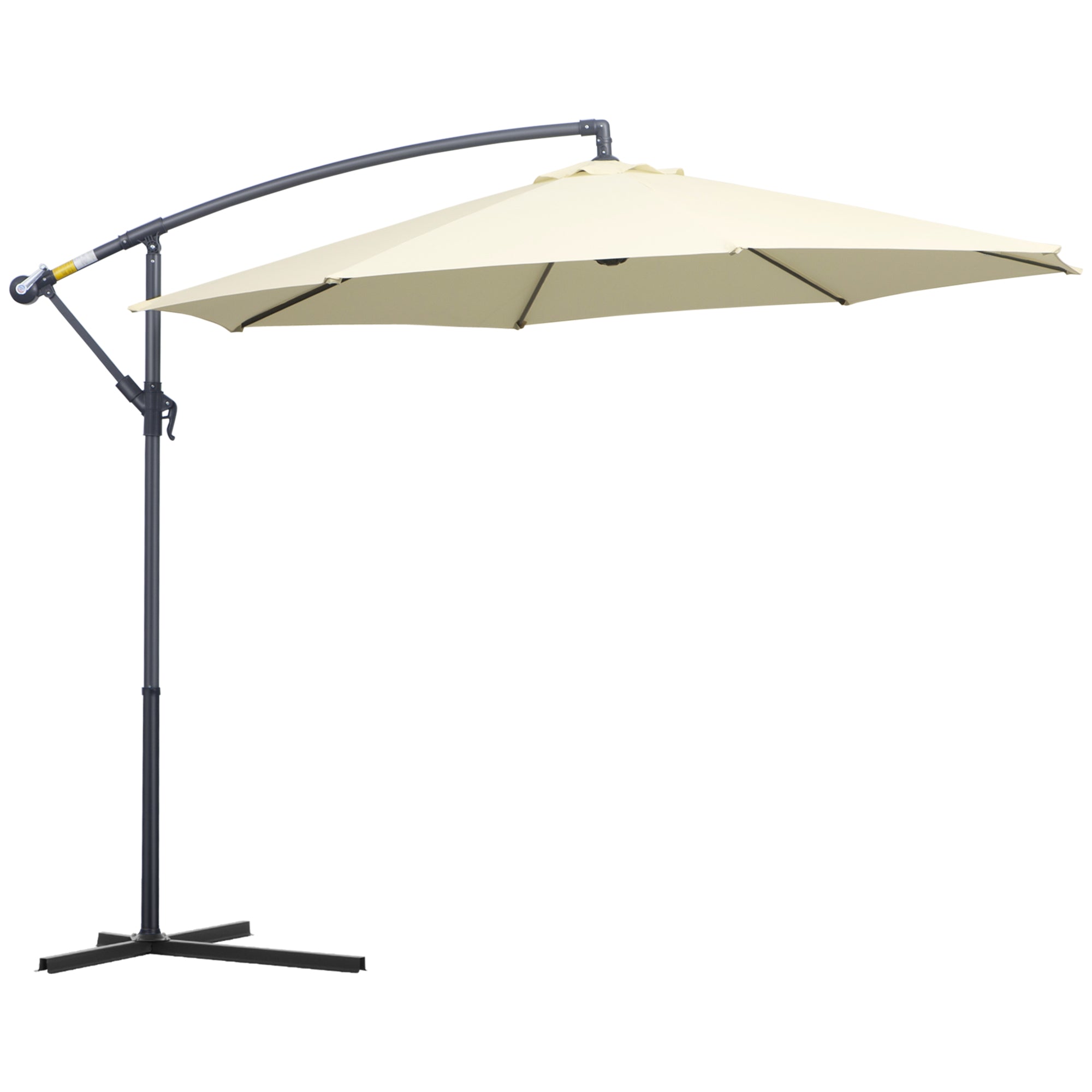 Umbrelă de Soare Excentrică cu Bază în Cruce Inclusă, din Metal și Poliester, 3x2,5 m, Bej