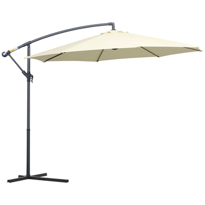 Umbrelă de Soare Excentrică cu Bază în Cruce Inclusă, din Metal și Poliester, 3x2,5 m, Bej