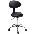Scaun Estetician cu Roți și Spătar, Înălțime Reglabilă și Scaun Rotativ din Piele Falsă, Negru