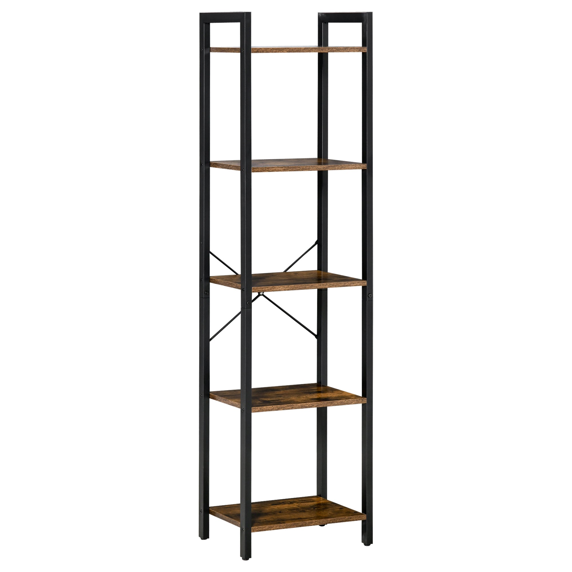 Bibliotecă stil industrial cu 5 rafturi din lemn și oțel, 40x30x154cm - Maro rustic