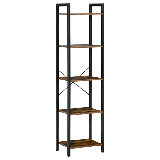 Bibliotecă stil industrial cu 5 rafturi din lemn și oțel, 40x30x154cm - Maro rustic