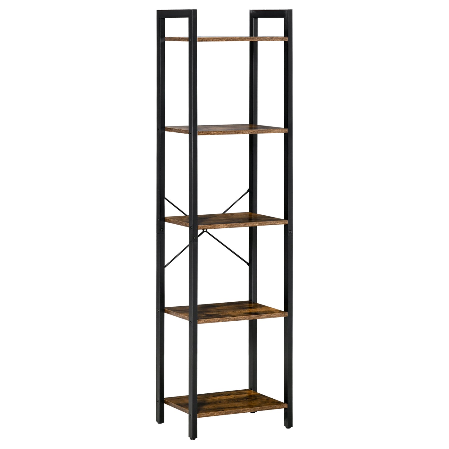 Bibliotecă stil industrial cu 5 rafturi din lemn și oțel, 40x30x154cm - Maro rustic