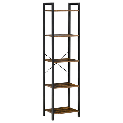 Bibliotecă stil industrial cu 5 rafturi din lemn și oțel, 40x30x154cm - Maro rustic