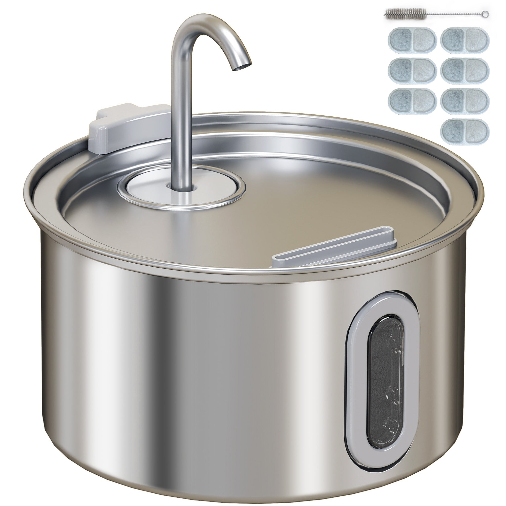 Fântână din Inox 2,5L pentru Pisici cu LED și 2 Moduri de Flux, Argintiu