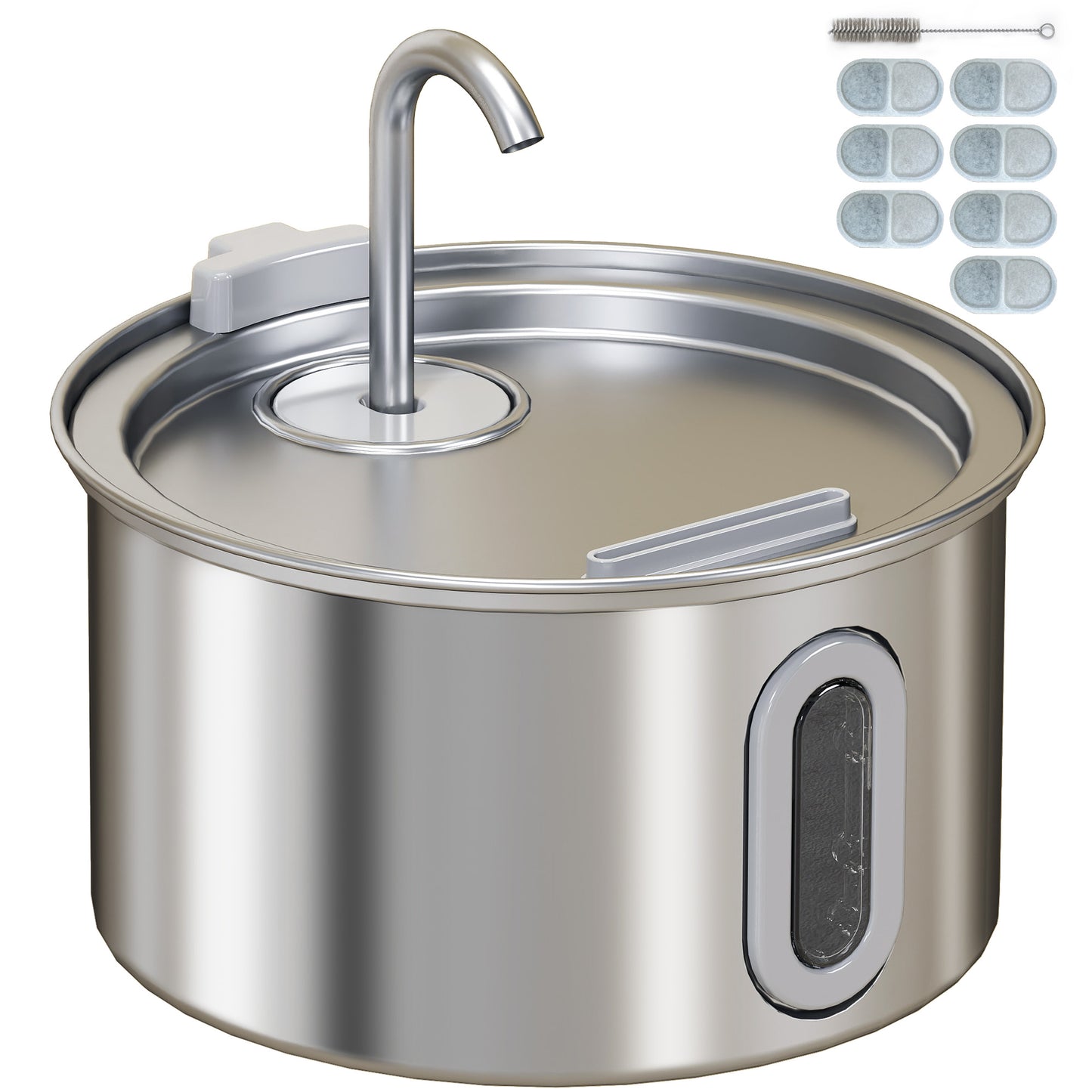 Fântână din Inox 2,5L pentru Pisici cu LED și 2 Moduri de Flux, Argintiu