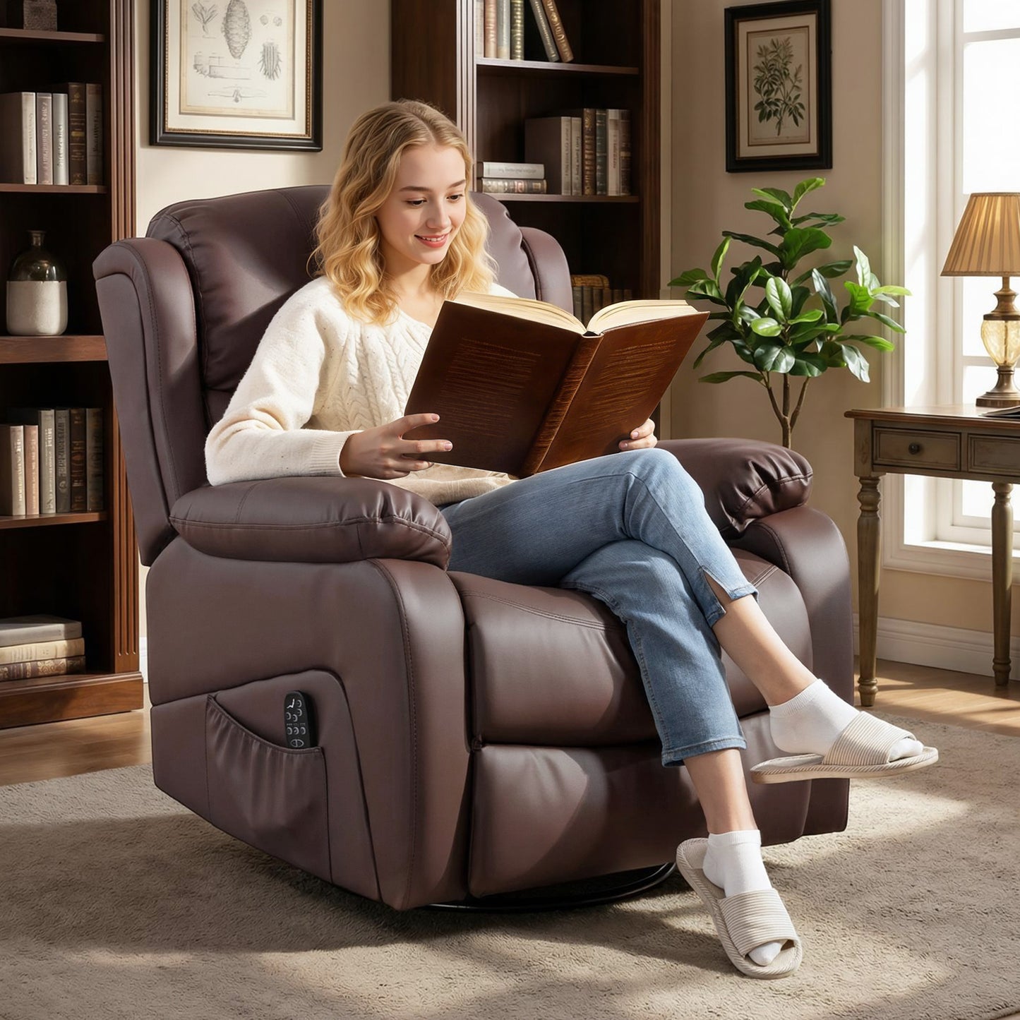 Fotoliu Relax Reclinabil cu 8 Puncte de Masaj, Încălzire și Suport pentru Picioare, 87x97x100 cm, Maro