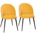 Set 2 Scaune de Dining Tapițate cu Spătar în Formă de Scoică din Catifea, 52x55x79 cm, Galben