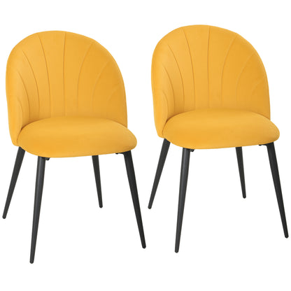 Set 2 Scaune de Dining Tapițate cu Spătar în Formă de Scoică din Catifea, 52x55x79 cm, Galben