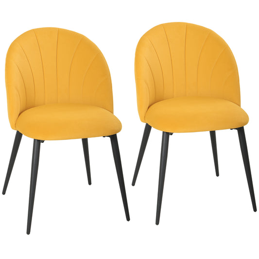 Set 2 Scaune de Dining Tapițate cu Spătar în Formă de Scoică din Catifea, 52x55x79 cm, Galben