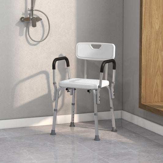Scaun pentru duș din aluminiu cu înălțime reglabilă și picioare antiderapante, 51,5x51,5x71-84cm, alb