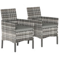 Set de 2 Scaune de Grădină din Ratan, Scaune de Exterior cu Perne, Cotiere și Spătar Înalt, Cadru din Oțel pentru Verandă, Balcon, Lângă Piscină și Grădină, Gri