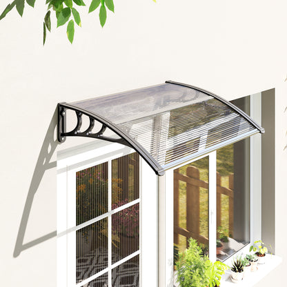 Copertină de Exterior Impermeabilă și Anti-UV, din PC, PP și Aluminiu, 75x100x23 cm, Transparentă și Neagră