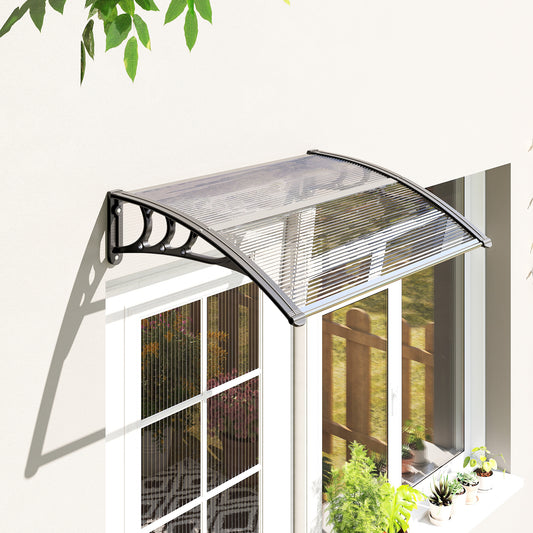 Copertină de Exterior Impermeabilă și Anti-UV, din PC, PP și Aluminiu, 75x100x23 cm, Transparentă și Neagră