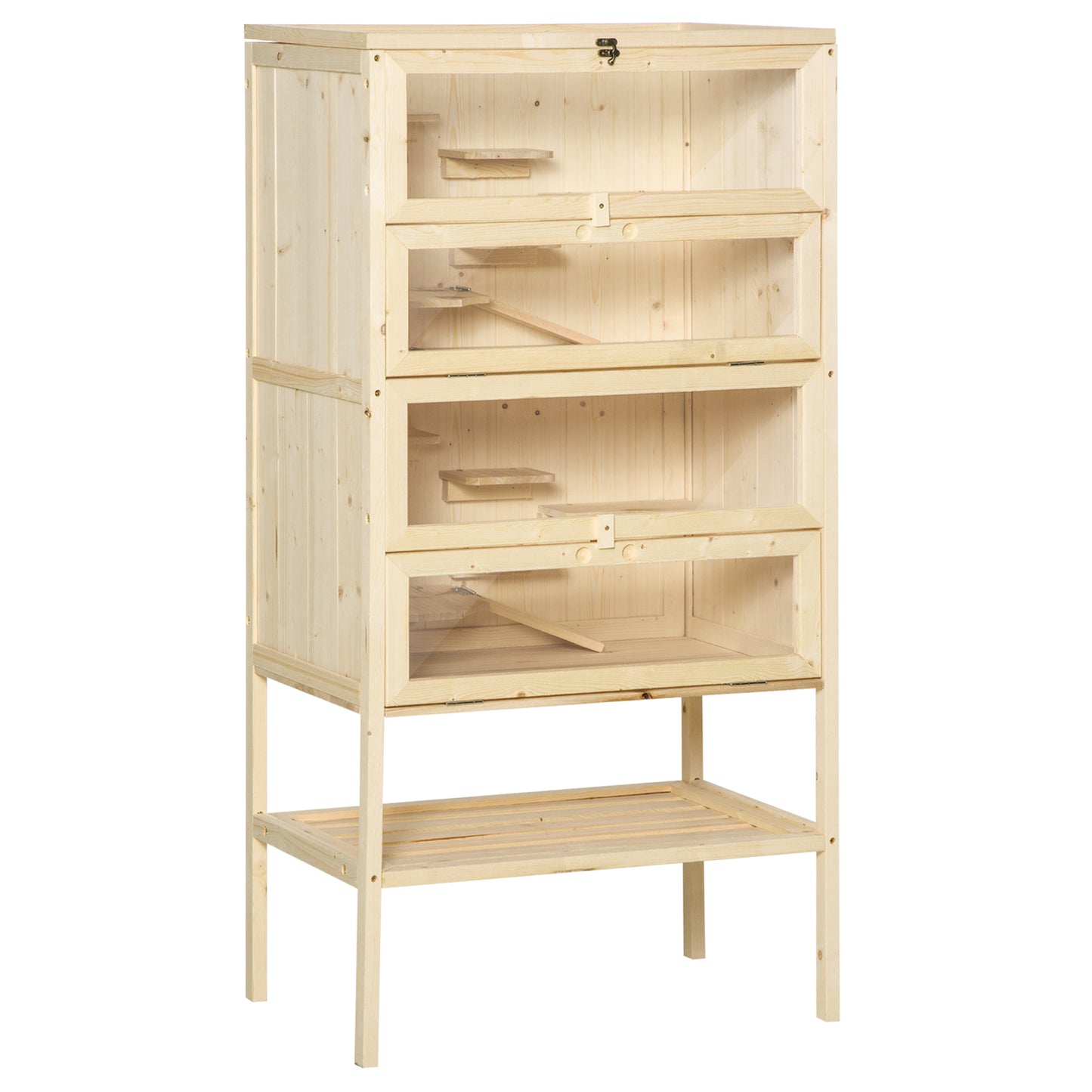 Cusca pentru Rozitori si Hamsteri cu 4 Rafturi cu Acoperis Trapa in Lemn 60x40x120cm