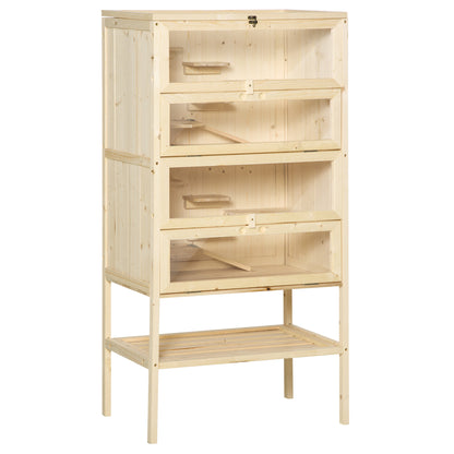Cusca pentru Rozitori si Hamsteri cu 4 Rafturi cu Acoperis Trapa in Lemn 60x40x120cm