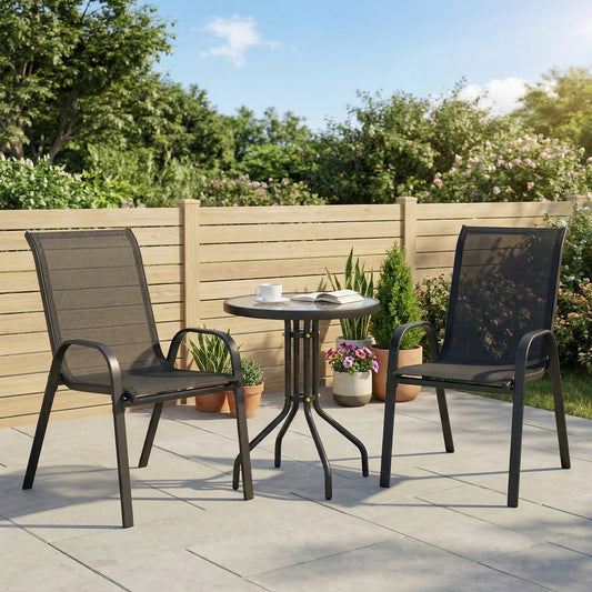 Set de Grădină 3 Piese cu 2 Scaune de Grădină 54x71x93 cm și Măsuță Rotundă Ø60x71 cm din Oțel Negru