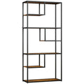 Bibliotecă Mobilă cu 7 Nivele din Lemn și Oțel în Stil Industrial, 83x34x180 cm, Maro