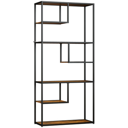 Bibliotecă Mobilă cu 7 Nivele din Lemn și Oțel în Stil Industrial, 83x34x180 cm, Maro