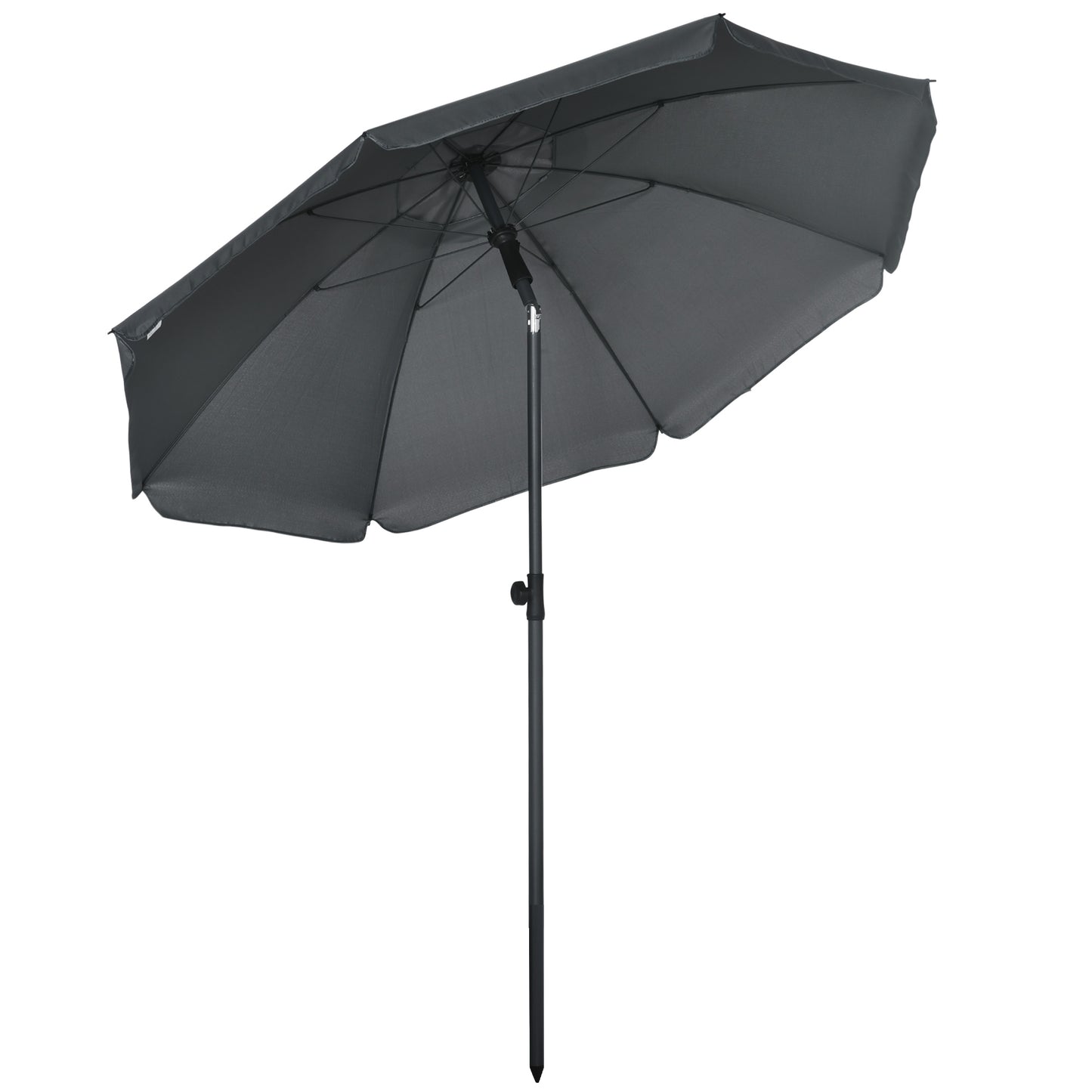 Umbrela de soare pentru plaja din Poliester si Otel cu 8 Nervuri, cu Tetiera care se Inclina la 45° si Design in 2 Sectiuni, Ø180x209 cm, Gri