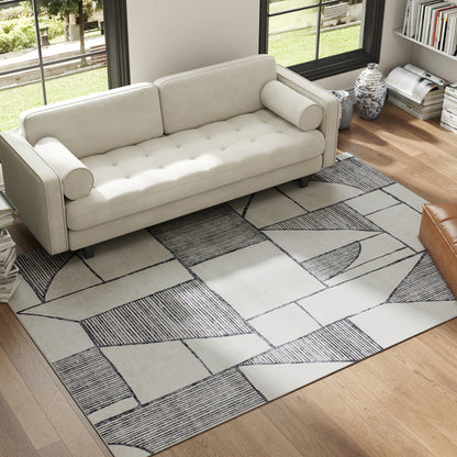 Covor Modern Antiderapant cu Linii Geometrice, din Poliester Multicolor, 230x160x0.7 cm
