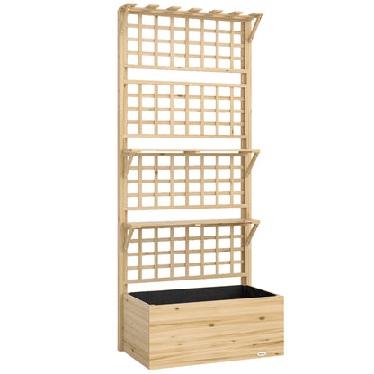 Jardinieră Ridicată din Lemn cu Grilaj, Acoperiș și 2 Rafturi, 76x43.5x177 cm, Lemn Natural