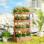 Jardinieră Verticală înălțată pe 4 Niveluri, din Lemn pentru Exterior, cu Orificii de Drenaj și Căptușeală Textilă, pentru Plante Aromatice, Flori și Legume, 85x45x140 cm, Maro