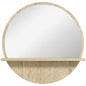 Oglindă de Baie Rotundă din PAL și Sticlă cu Raft pentru Depozitare și 2 Cârlige pentru Fixare, Ø45x10 cm, Lemn Natural