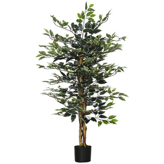 Ficus artificial in ghiveci cu 702 frunze multicolore, Plante artificiale pentru interior si exterior, pentru decorarea casei, biroului, camerei de zi, 130 cm