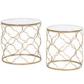 Set de 2 mese de living suprapozabile art deco din metal cu blat din sticlă, auriu