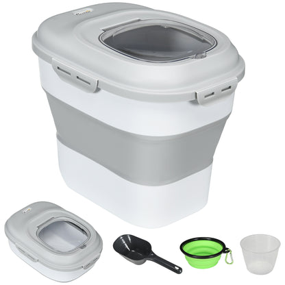 Recipient hrană câini, capacitate 5-25L, cu închidere ermetică și cutie de dezumidificare, din PP și TPE, 44x32x37 cm, gri